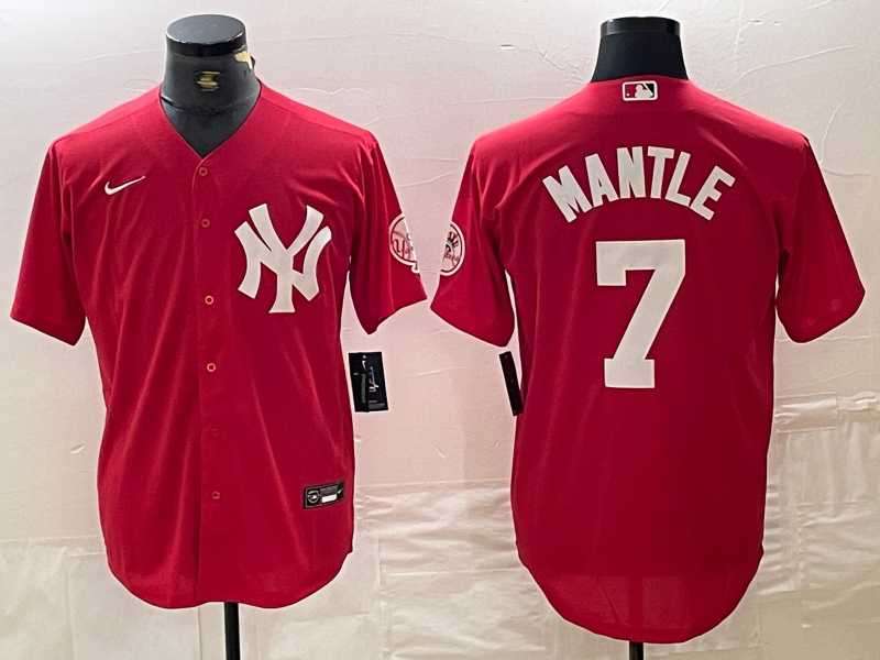Men%27s New York Yankees #7 Mickey Mantle Red Fashion Cool Base Jersey->new york yankees->MLB Jersey